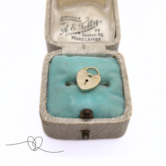 Vintage Petite Gold Heart Padlock Pendant Charm 9… - image 1