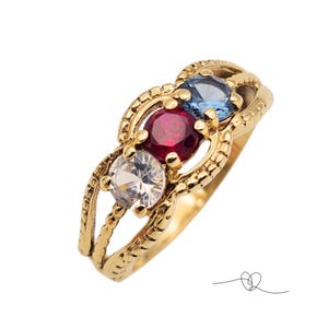 14ct Gold with 3 stone split shank rope design ring - Gold 583 Ring UK Size P  - Stamped 14ct Gold Statement Ring