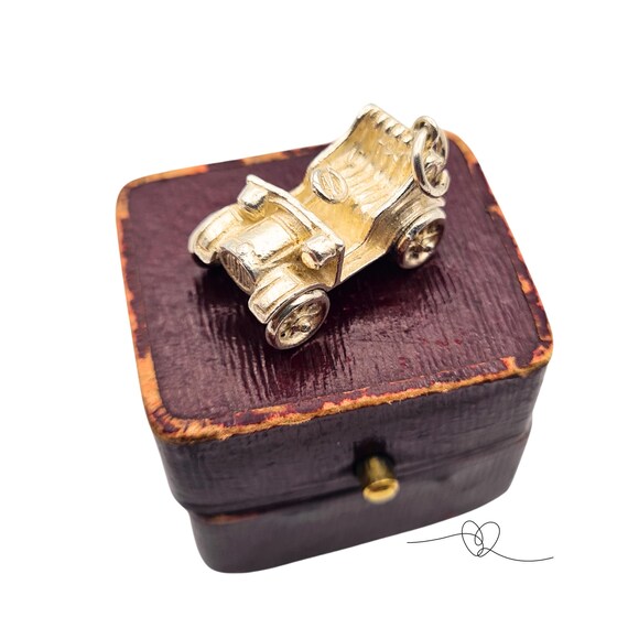 Solid Silver Car Charm with Moving Wheels, Old Vi… - image 4