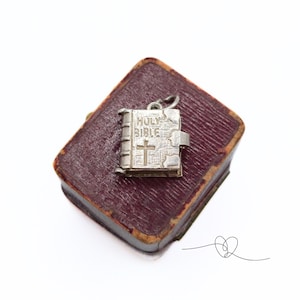 Vintage Silver Bible Charm Silver Bible Opening Bible Lord&#39;s Prayer Genuine Silver Gift for Her Charm Bracelet Birthday Communion