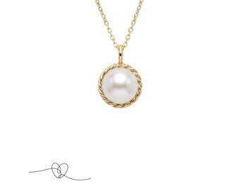 9ct Gold Tiny Pearl Pendant, Twisted Rope Design, Petite Gold Pendant, Thoughtful Gift Idea
