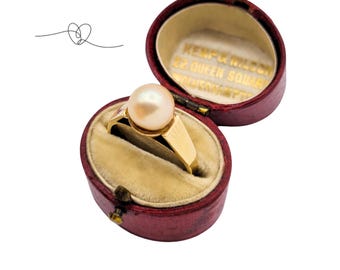 9ct Gold and Pearl Ring, Starburst Detail Statement Ring, Hallmarked London, UK O US 7 1/4, 3.2g