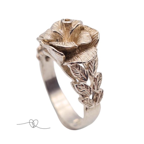 Solid Silver Flower Ring, Birmingham 1977 Hallmar… - image 7