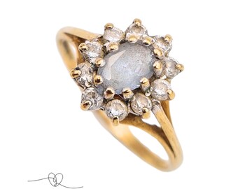 Gold Cubic Zirconia cluster ring Gold 375 CZ Ring UK Size N 1/2 usa 7 9ct British Gold Hallmarked OPT 375 Birmingham Vintage 9ct