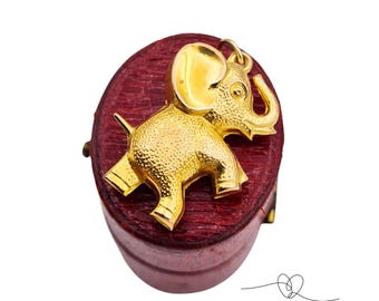 9ct Gold Elephant Charm, Detailed Gold Elephant Pendant, Hollow Elephant Jewellery, Lucky Animal Charm, London Hallmark 1989