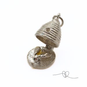 Silver Beehive Charm Opens to Bee Gift for Her Charm Bracelet Birthday Christmas Valentines