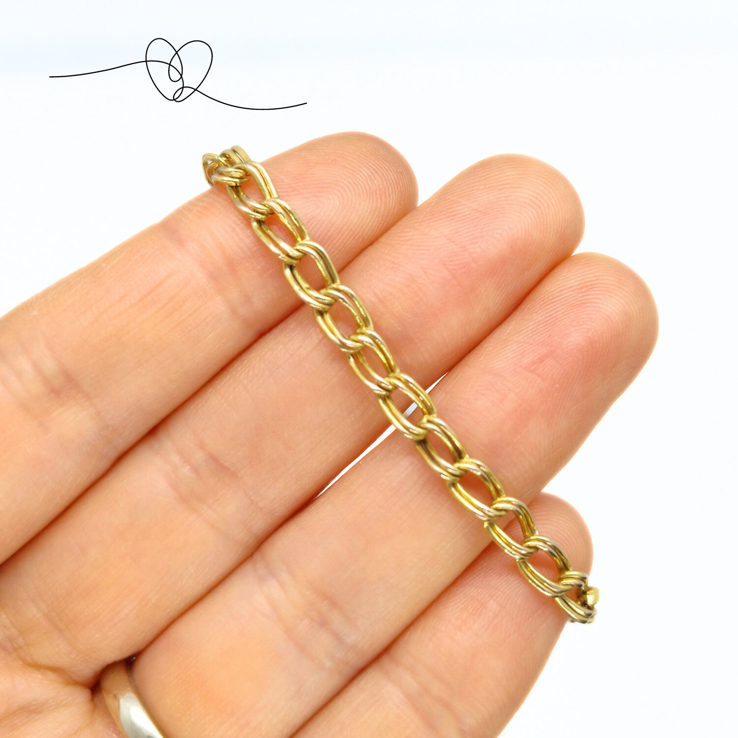 Vintage Style 9 Carat Gold Curb Link Chain Bracelet With Heart
