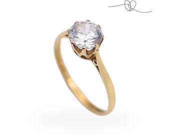 9ct Gold CZ Solitaire Ring, Cathedral Setting, Fully Hallmarked Statement Ring, UK N 1/2 US 7