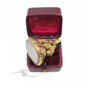 Antique Gold Plated Fob Seal Gold Cased Wax Seal Fob Seal Victorian Antique Letter Seal White Agate Stone