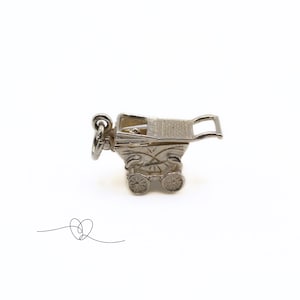 Vintage Silver Pram Charm Silver Pushchair Charm or pendant SilverCross Pram with Moving Wheels New Mum Gift Opening Pram Charm