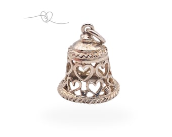 Silver Bell Charm, Silver Heart Charm or pendant, Wedding Charm, Love Charm, Gift for Her, One I Love