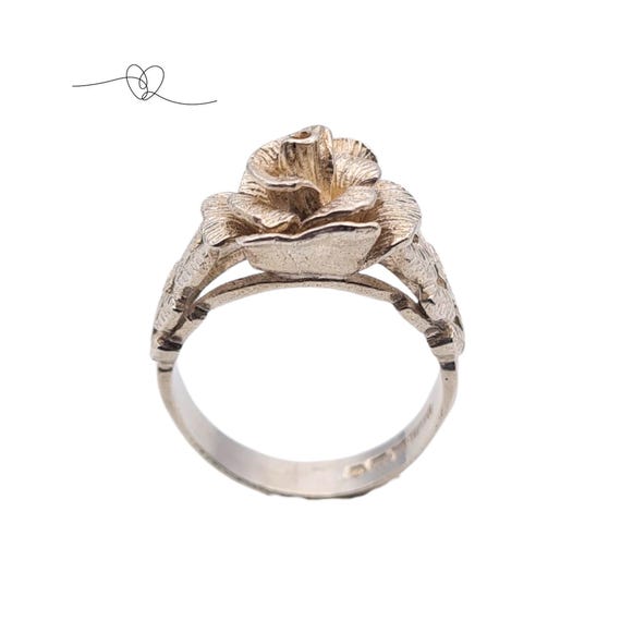 Solid Silver Flower Ring, Birmingham 1977 Hallmar… - image 6