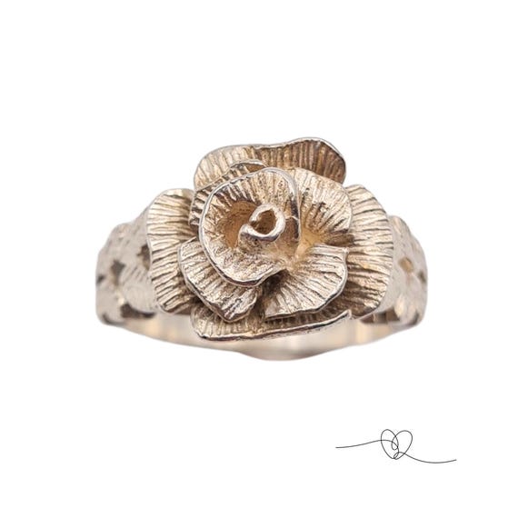 Solid Silver Flower Ring, Birmingham 1977 Hallmar… - image 4