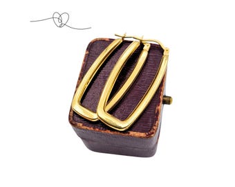 Large 9ct Gold Rectangular Hoop Earrings, Geometric Earrings, 375 Gold Flip Top Hoops, Lightweight Everyday Earrings
