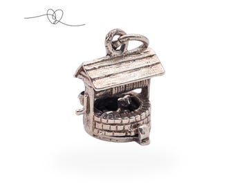 Silver CHIM Wishing Well Charm, Opening Charm with Hidden Cat, Moving Novelty Pendant