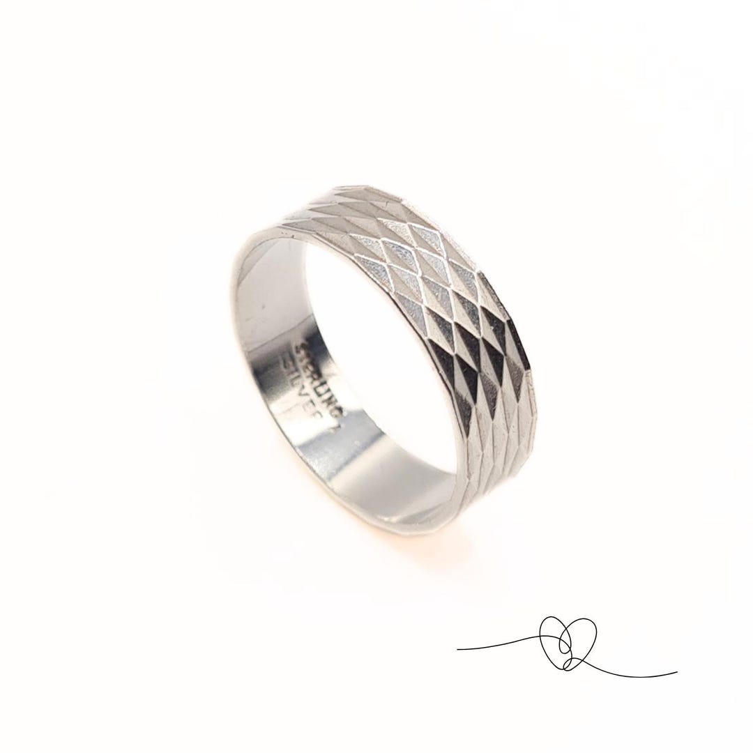 Silver Ring Patterned Silver Engraved Pattern Ring 925 Silver Ring Size P 1/2 (USA 8) Vintage ...