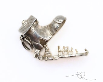 Vintage Silver Opening shoe Charm Silver Old lady in a shoe Charm Sterling Silver Gift for Her Birthday Christmas Nursery Rhyme Charm