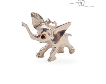 Vintage Silver Elephant Charm, London 1976 Hallmark, 11.2g, Red Eye Detail, Vintage Heavy Pendant