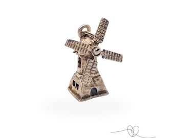 Silver Windmill Charm, Moving Sails Windmill Pendant Charm, Collectible Travel Souvenir Charm
