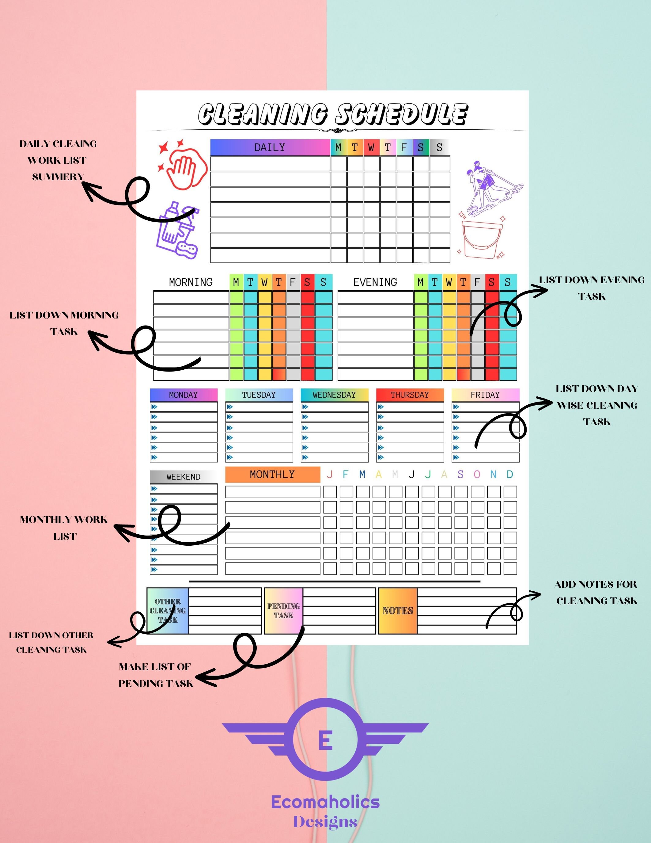 EDITABLE Cleaning Schedule Printable Weekly Monthly - Etsy Canada
