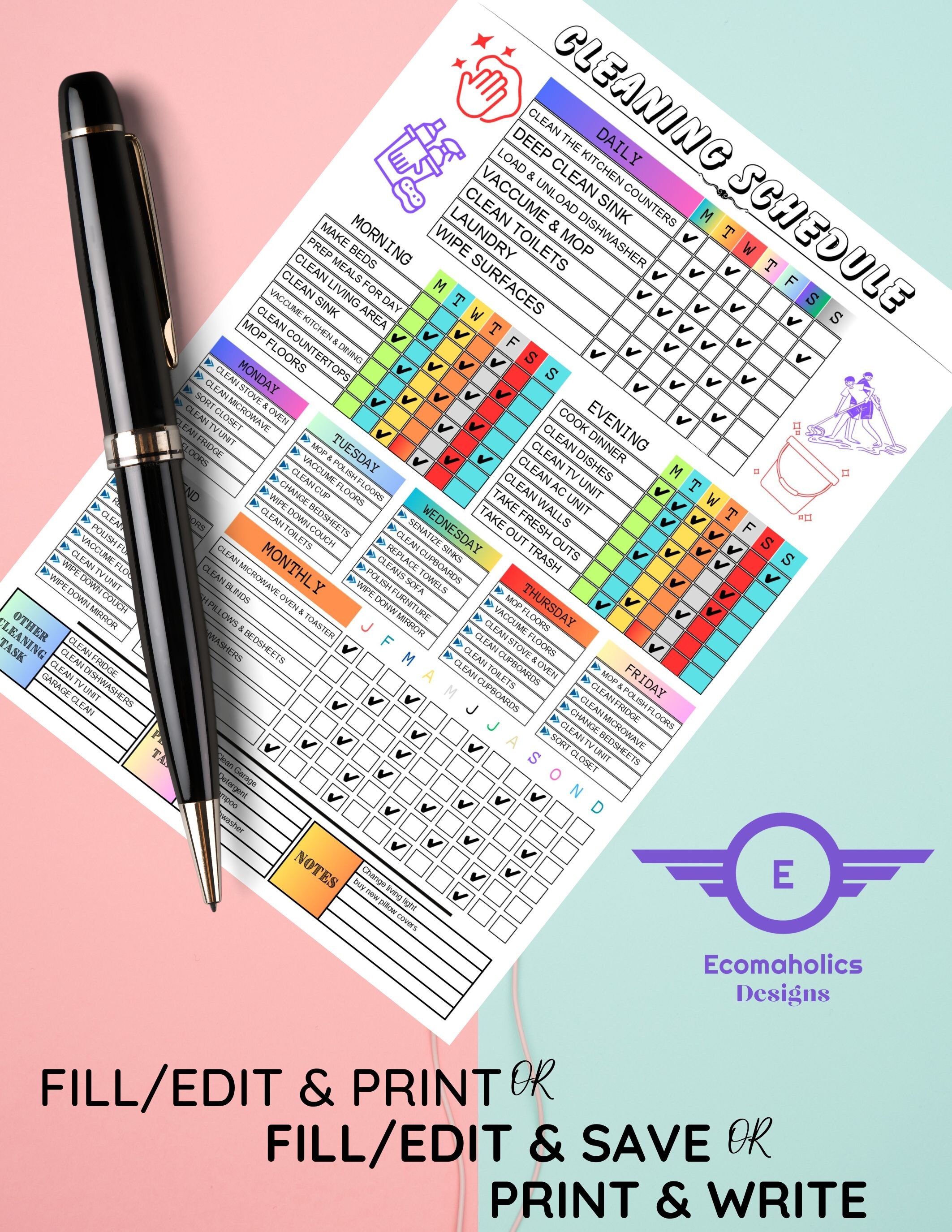 EDITABLE Cleaning Schedule Printable Weekly Monthly - Etsy Canada