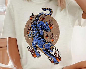 Retro Tiger Graphic Tee: Distressed Oriental Bengal Design T-Shirt