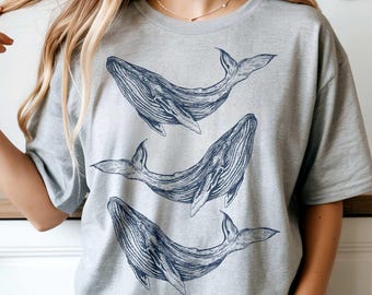 Vintage Whale Retro T-Shirt: Boho Hippie Marine Life Tee (Ocean Wildlife Shirt)