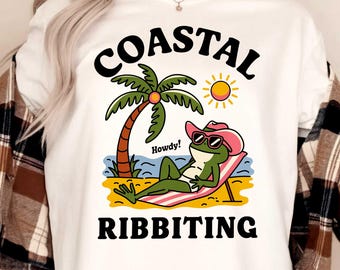 Cowboy Frog Beach Sunbathing Graphic Tee: Hippie Western Country Coastal Shirt (Cowboy Sarcasm)