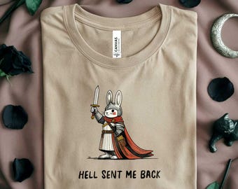 Funny Bunny Graphic Tee: Knight Huzzah Rabbit Hippie Shirt (Hell Sarcasm)