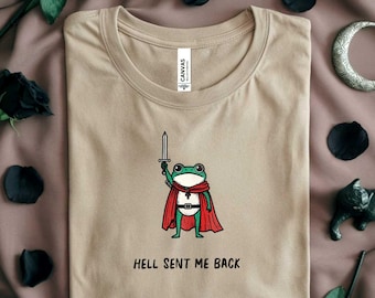 Funny Frog Graphic Tee: Knight Huzzah Hippie Shirt (Hell Sarcasm)