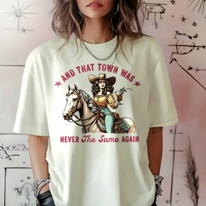 Cowgirl Horse Cocktail Shirt, Wild Western Graphic Tee, Retro Cosmic Fun Top, Boho Hippie Rider Tshirt, Crew Neck Vintage Country T Shirt