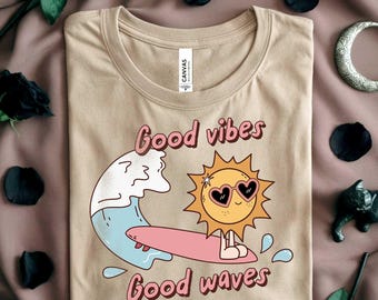 Groovy Sun Surf Retro Graphic Tee: Boho Hippie Ocean Surfer Shirt (Summer Holiday)
