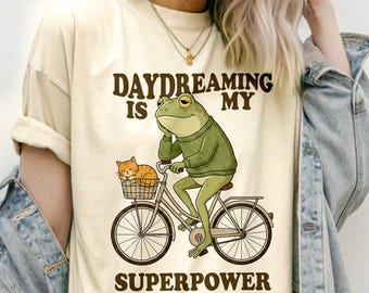 Retro Daydream Frog Superpower T-Shirt: Boho Hippie Dreaming Cycling Frog Tee