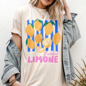 Hand Drawn Lemon Shirt, Boho Food Art Graphic Tee, Fresh Farm Produce Retro Top, Hippie Italian Limone Tshirt, Crew Neck Italy Lemon T Shirt
