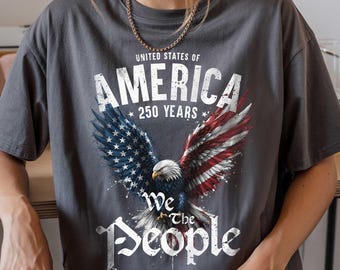 Camiseta con estampado de la bandera del águila de EE. UU.: Camiseta patriótica de los 250 años de Estados Unidos (Camiseta del Día de la Independencia)