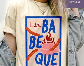 BBQ Hot Dog Graphic Tee: Boho Hippie Summer Barbeque Shirt (Dad Grill T-shirt)