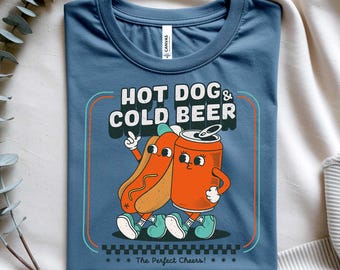 Retro Hot Dog Cold Beer Graphic Tee: Summer BBQ Shirt (4th of July)