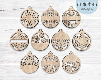 christmas ornaments snowflakes svg, personalized ornaments svg, laser cut file, christmas ornament svg, snowflakes ornament svg bundle