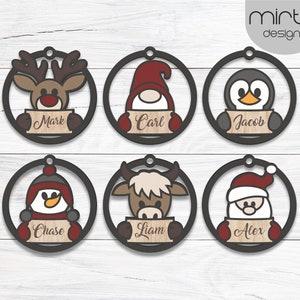 graziosi ornamenti natalizi bundle in formato SVG, file tagliato al laser, ornamento personalizzabile in formato SVG, pupazzo di neve in formato SVG, renna in formato SVG, Babbo Natale in formato SVG, ornamento personalizzato per bambini