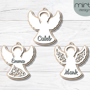 angel ornament svg bundle, christmas ornament svg,  laser cut christmas decor svg, personalized angel  svg, angel wings svg