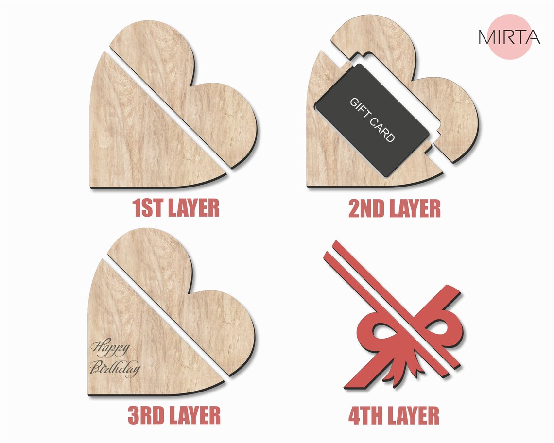 Heart Gift Card Holder Svg Laser Cut File Gift Card Box Svg Etsy