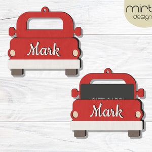 porta-cartão de presente de caminhão de natal, arquivo de corte a laser svg de enfeite, porta-cartão de presente de natal, svg de enfeite de fazenda, svg de enfeite de caminhão