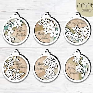 Ornement de Noël svg, fichier découpé au laser, s'épanouir style ferme, fichier d'ornements vierges, ornement floral laser svg, shiplap de ferme