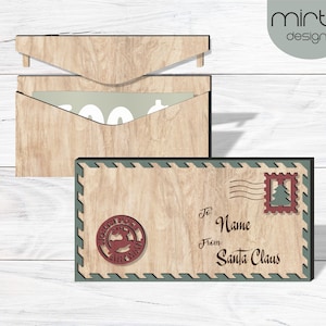 Sobre para guardar dinero de regalo de Navidad, archivo cortado con láser SVG, porta dinero de regalo, carta de Papá Noel, caja de tarjeta de regalo de Navidad SVG, SVG personalizado