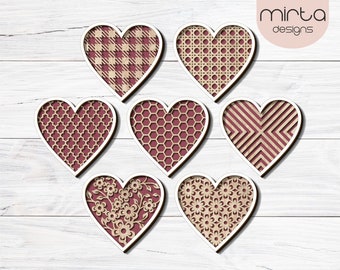 layered heart bundle svg cut file, valentines day svg, floral heart svg,  vector hearts svg, valentines decor, svg file glowforge,mother day