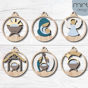 ornamento del presepe in formato SVG, file tagliato al laser, ornamento di Natale in formato SVG, bundle in formato SVG di ornamento della natività, file in formato SVG Glowforge, presepe a strati in formato SVG