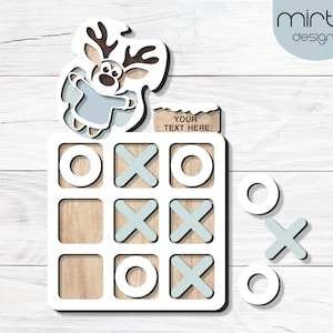 Cerf Noël tic tac toe découpé au laser fichier svg, cerf jeu svg, svg laser Noël, cadeau Noël enfants svg, fichier svg glowforge