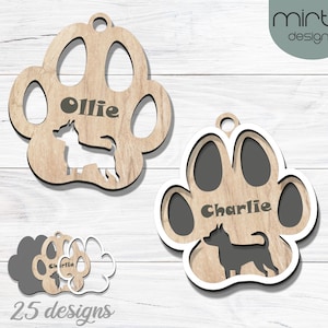 dog paw christmas ornament svg, laser cut file, christmas ornament svg, dog paw cut file  svg, dog ornament svg bundle, custom dog ornament