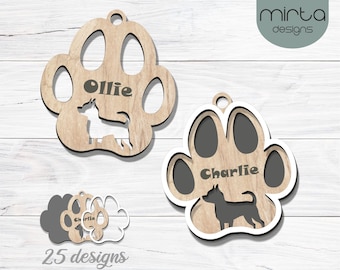 zampa di cane ornamento di Natale in formato svg, file di taglio laser, ornamento di Natale in formato svg, zampa di cane file di taglio in formato svg, fascio di ornamento di cane in formato svg, ornamento cane personalizzato