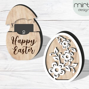archivo cortado con láser de huevo de Pascua, titular de tarjeta de regalo svg, titular de tarjeta de regalo personalizado, láser de caja de tarjeta de huevo, archivo svg Glowforge